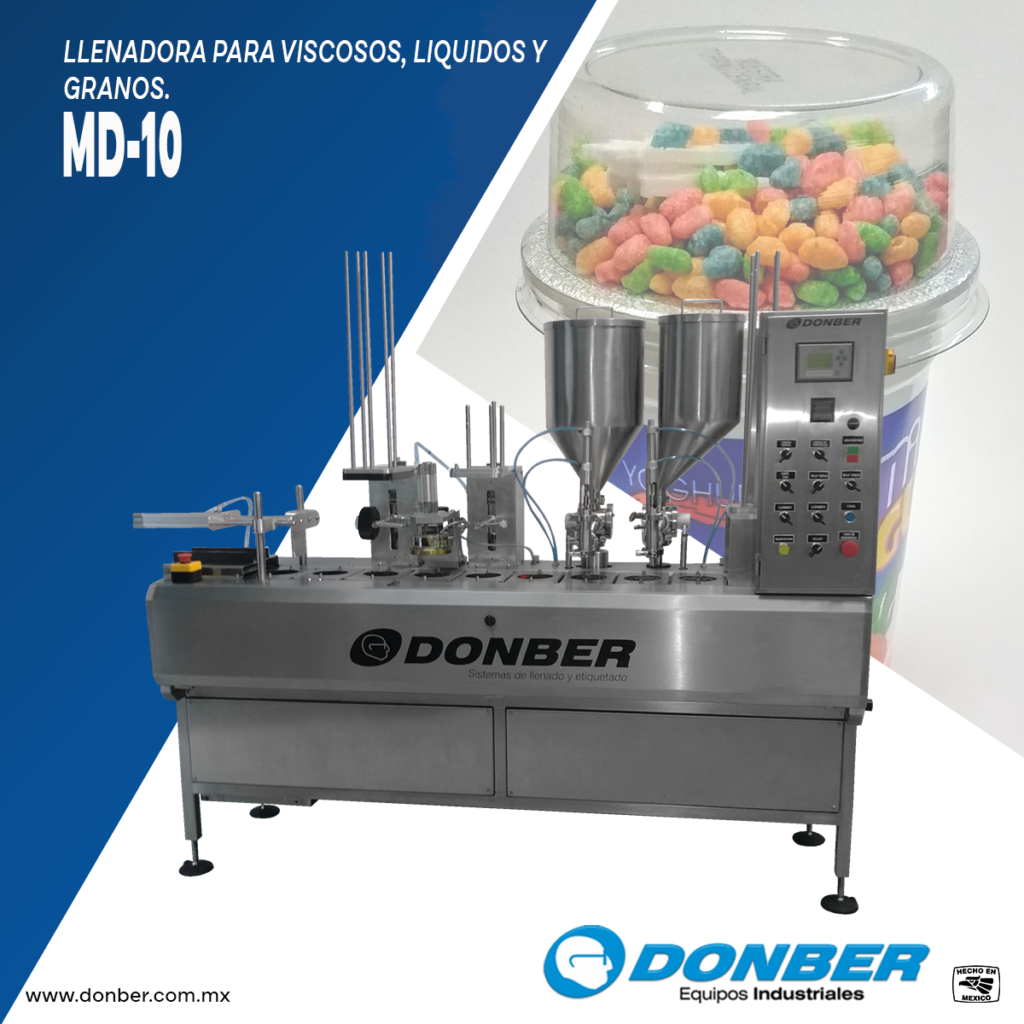 Llenadora para botes con tapa plástica y sobre-tapa modelo MD -10, marca Donber.