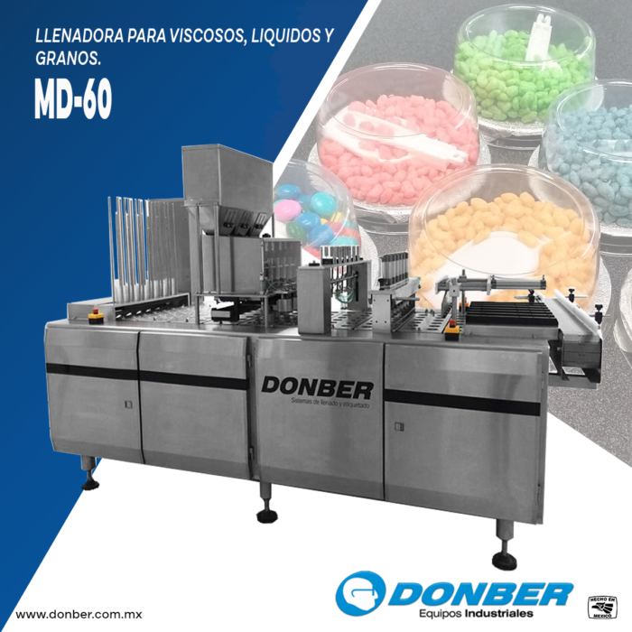 Llenadora para botes con tapa plástica y sobre-tapa modelo MD -60, marca Donber.