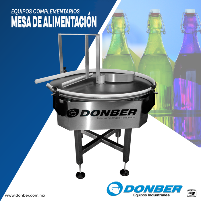 Mesa de alimentación de envases, Marca Donber